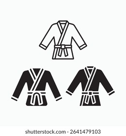 Martial Arts Gi Icon Set, Karate Uniform Silhouette Vector Clipart