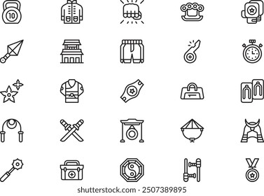 Martial arts icons collection is a vector illustration with editable stroke.
