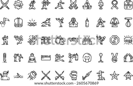 Martial arts icons High-Quality Vector Icons Collection with Editable Stroke. Ideal for Professional and Creative Projects