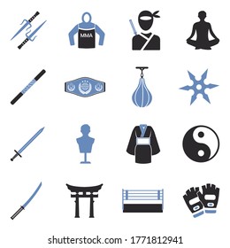 Martial Arts Icons. Two Tone Flat Design. Vector Illustration.