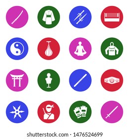 Martial Arts Icons. White Flat Design In Circle. Vector Illustration.