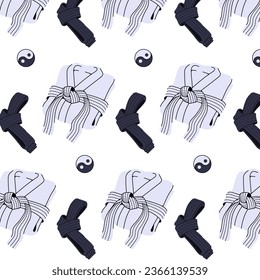 Martial arts judo, brazilian jiu-jitsu, karate, vector seamless pattern