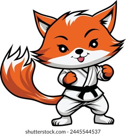 Martial Arts Karate Fox Character Kids logo design punching cute little fox