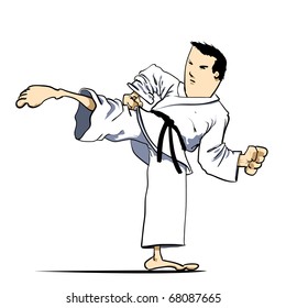 Martial arts - KARATE kick (L) Detailed Vector illustration