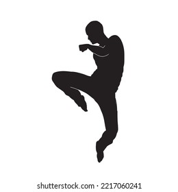 Martial arts kung fu man standing posing silhouette vector