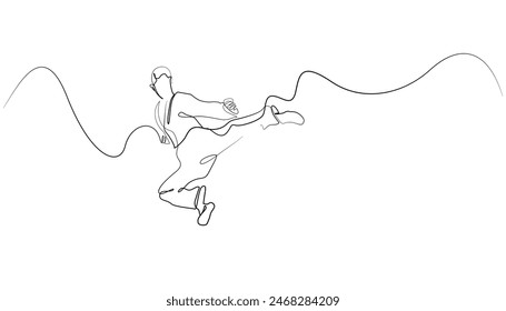 martial arts line art.abstract single line.doing kicks and jumping.isolated white background