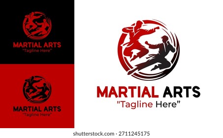 Marca de silhueta de lutador dinâmico do logotipo das artes marciais