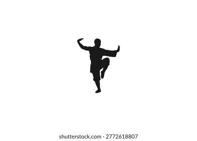 Martial arts master silhouette performing a traditional kung fu stance