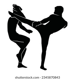 martial arts movement silhouette. vector image