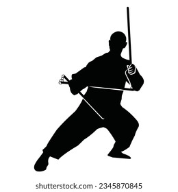 martial arts movement silhouette. vector image