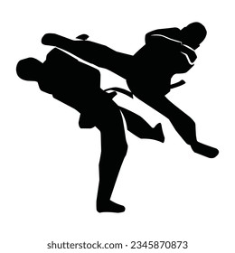 martial arts movement silhouette. vector image