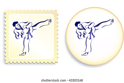 Martial Arts on stamp and button set Original Vector Illustration Stamp and Button Set