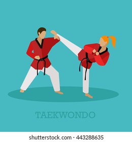 Martial arts people silhouette. Sport positions vector illustration. Design elements and icons. Martial arts fighters.