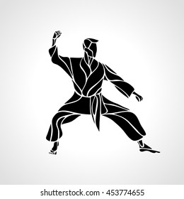 Martial arts pose silhouette. Karate fighter