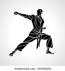 Martial arts pose silhouette. Karate fighter