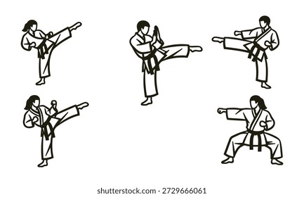 Conjunto de ilustrações de artes marciais para treinamento e exercício