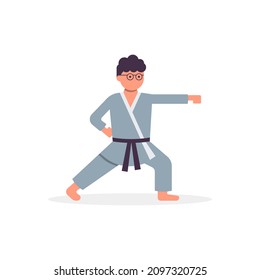 Martial arts practice fighter warrior karate, taekwondo icon and illustration - vector