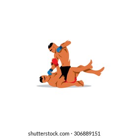 Martial Arts sign. Two men fighting. Vector Illustration. Branding Identity Corporate logo design template Isolated on a white background