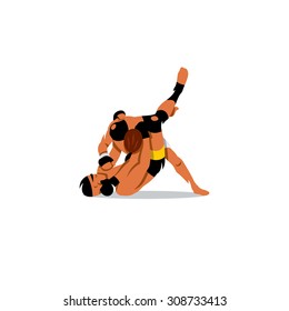 Martial Arts sign. Two men fighting. Vector Illustration. Branding Identity Corporate logo design template Isolated on a white background