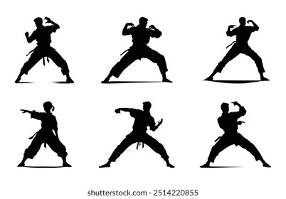 Martial Arts Silhouette Clipart Set, Karate Silhouetten Vektor Paket