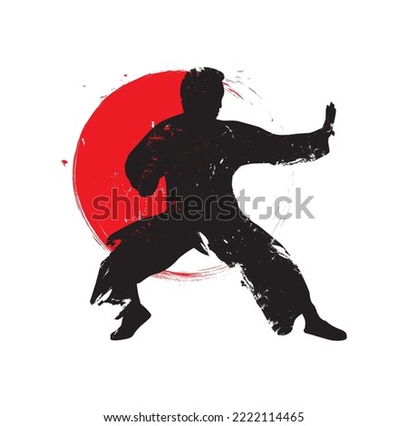 Martial arts silhouette with grunge brush. suitable for self-defense activity logo