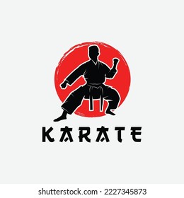 Martial arts silhouette logo vector illustration. Foreign word below the object means KARATE.