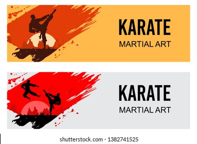 Martial arts, Silhouette of two male karate fighting, Vector