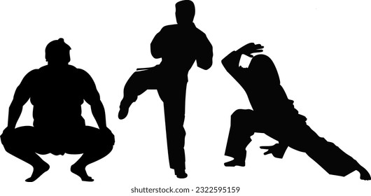 martial arts silhouette vector collection