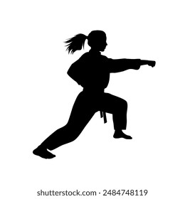 artes marciales, silueta de mujer golpeando con la mano derecha Ilustración vectorial