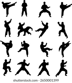 Martial Arts Silhouettes Set 16 Combat Training Vector Icons