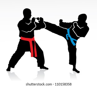 Martial arts silhouettes - vector illustration