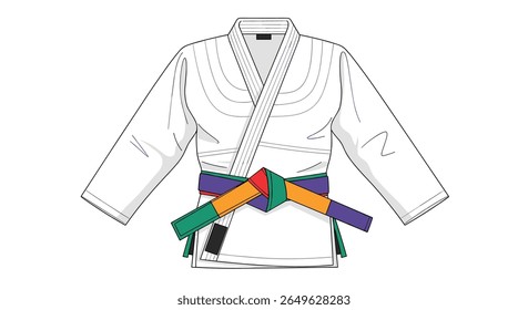 Martial arts uniform with colored belt and obi knot demonstrating combat sport training and practice gear