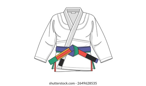 Martial arts uniform with graded belt illustrating progression and skill development