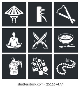 Martial Arts, Wing Chun Vector Icons Set