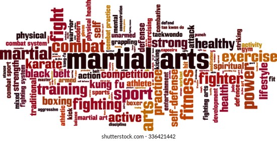 Martial arts word cloud concept. Vector illustration