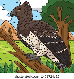 Martial Eagle Bird Colored Cartoon Illustration