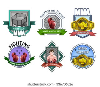 Martial fighting art mma champions league clubs emblems labels icons collection abstract isolated vector illustration