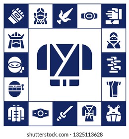 martial icon set. 17 filled martial icons.  Collection Of - Karate, Samurai, Ninja, Wing chun, Kimono, Wushu, Champion belt, Martial arts, Katana, Judo, Kendo