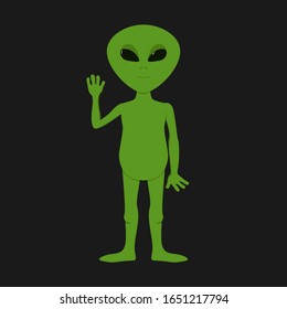 Martian with hand raised. Cartoon style. Vector illustration.