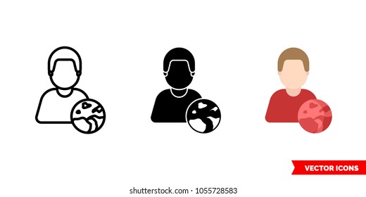 Martian icon of 3 types: color, black and white, outline. Isolated vector sign symbol.