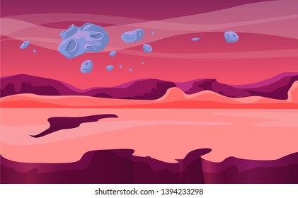 Martian landscape vector seamless landscape, endless alien nature background for game design, separated layers for parallax effect in animation