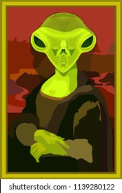 Martian Mona Lisa with Mars background. Vector illustration