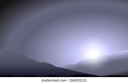 Martian sunset in the hills. Vector illustration.