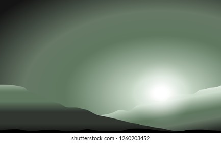 Martian sunset in the hills. Vector illustration.