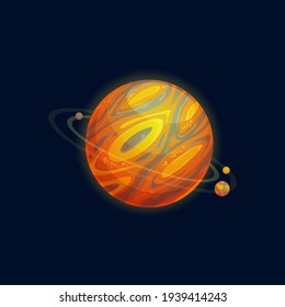 Martians world, fantastic mystery globe of orange color and flying orbiting rocks isolated cartoon icon. Vector habitable mysterious exoplanet in imaginary solar system, gui or ui games design element