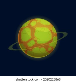 Martians world, fantastic mystery globe of green surface and brown rocky soil isolated cartoon icon. Vector gui or ui games design element, habitable mysterious exoplanet in imaginary solar system