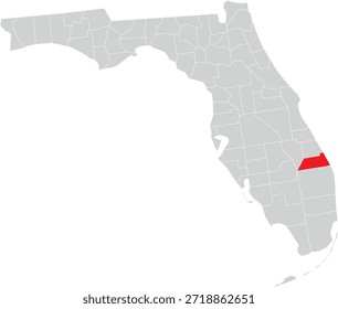 Martin County on Map of Florida State Editable Vector