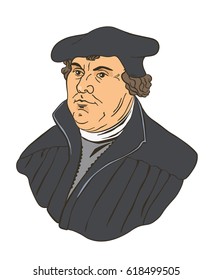 Martin Luther (1483-1546) the key person in protestant Reformation, 500th Anniversary, vector Illustration