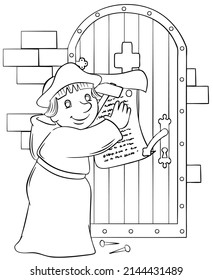 Martin Luther 95 Theses. Element For Coloring Page. Cartoon Style.