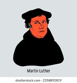 Martin Luther was a German Christian theologian and the leading translator of the Bible into German. Hand drawn vector illustration.